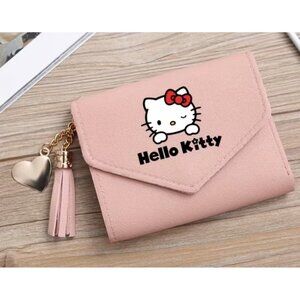 Hello Kitty Pink Wallet with Heart Charm & Tassel Cute Card Holder Girls